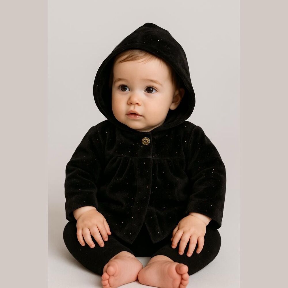 NWT Small Wonders Baby Girl Velvet Jacket, 0-3 Months, Black with Gold Buttons